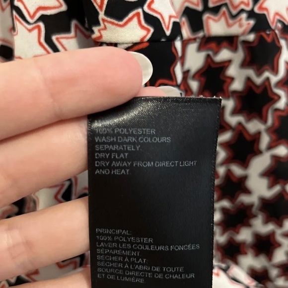 Whistles Black White Red Star Frilled Yoke Chiffon Blouse UK8 - Picture 5 of 7